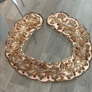 Vintage Embroidered Collar necklace with Gold and Red Accents with flaws